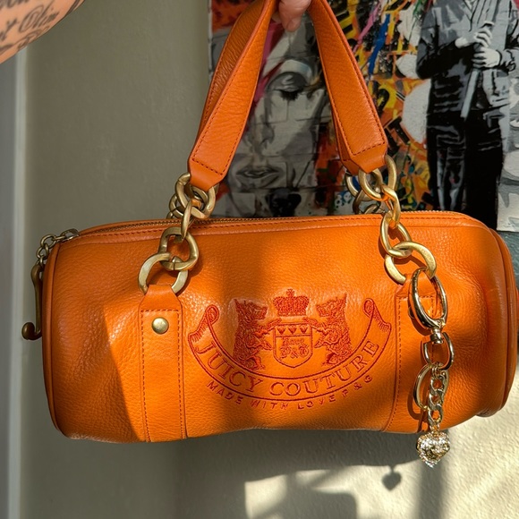 Juicy Couture Handbags - Temporary Price Drop! 90’s Juicy Couture Tangerine Barrel Bag+Juicy Key Charm